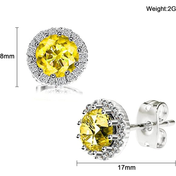 New Citrine/November Birthstone Stud Earrings Set, Copper Plated Cubic Z… - Picture 6 of 16